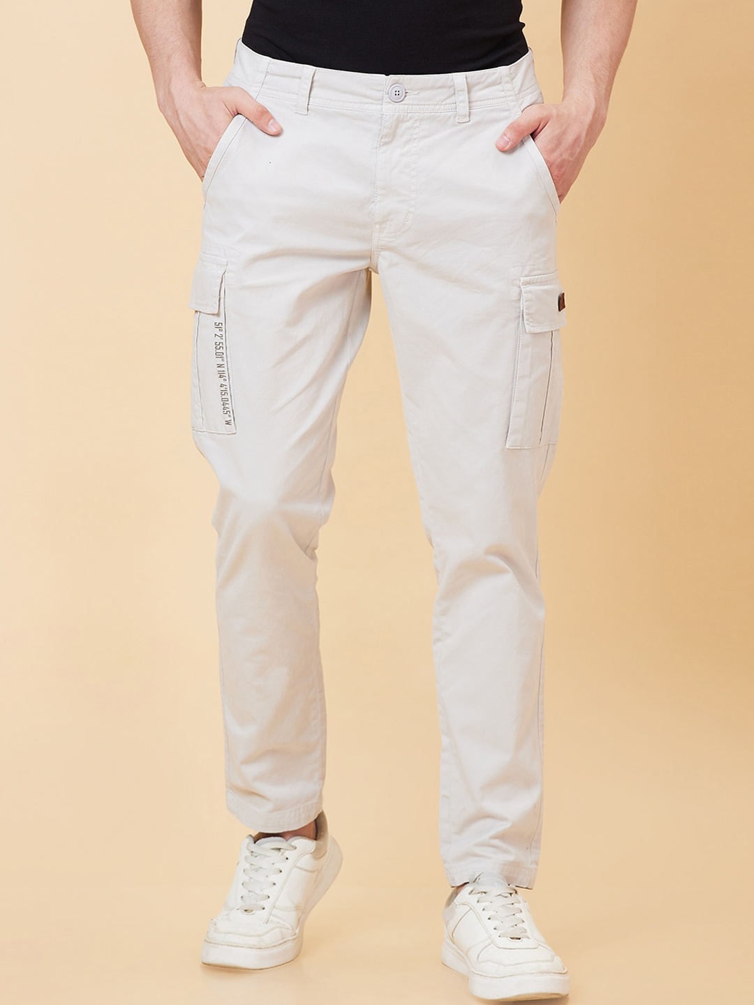

Being Human Men Slim Fit Mid-Rise Cargos, Cream