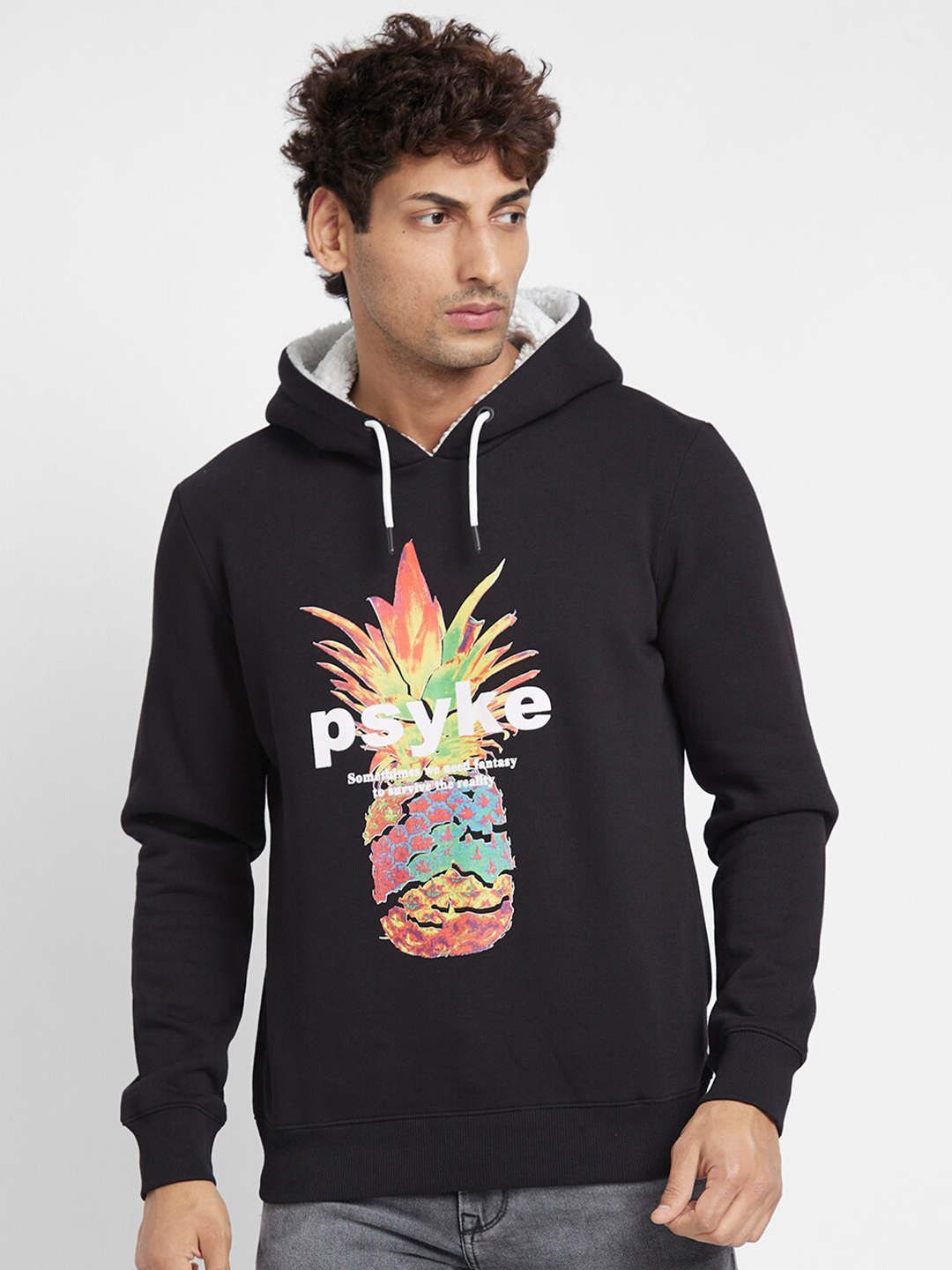

Being Human Graphic Printed Hooded Cotton Pullover, Navy blue