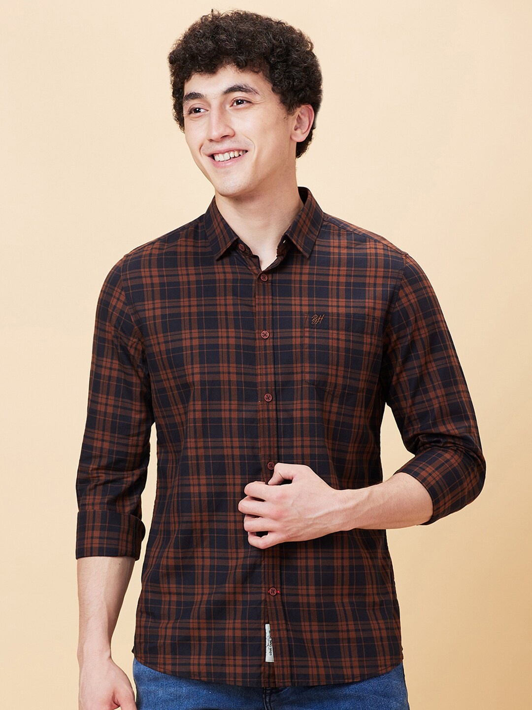 

Being Human Slim Fit Tartan Checks Casual Shirt, Brown