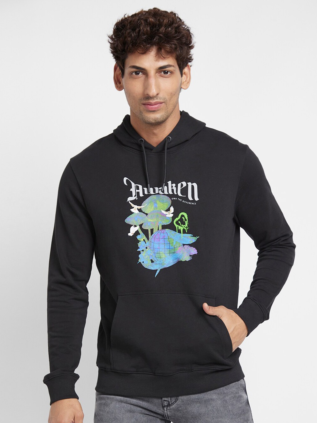 

Being Human Typography Printed Hooded Cotton Pullover, Black