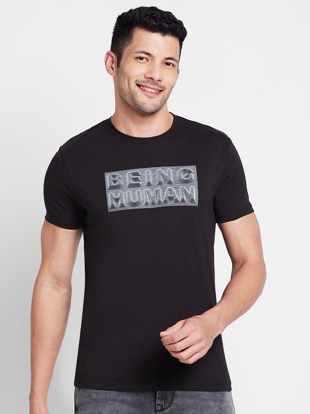 

Being Human Typography Printed Cotton T-shirt, Black