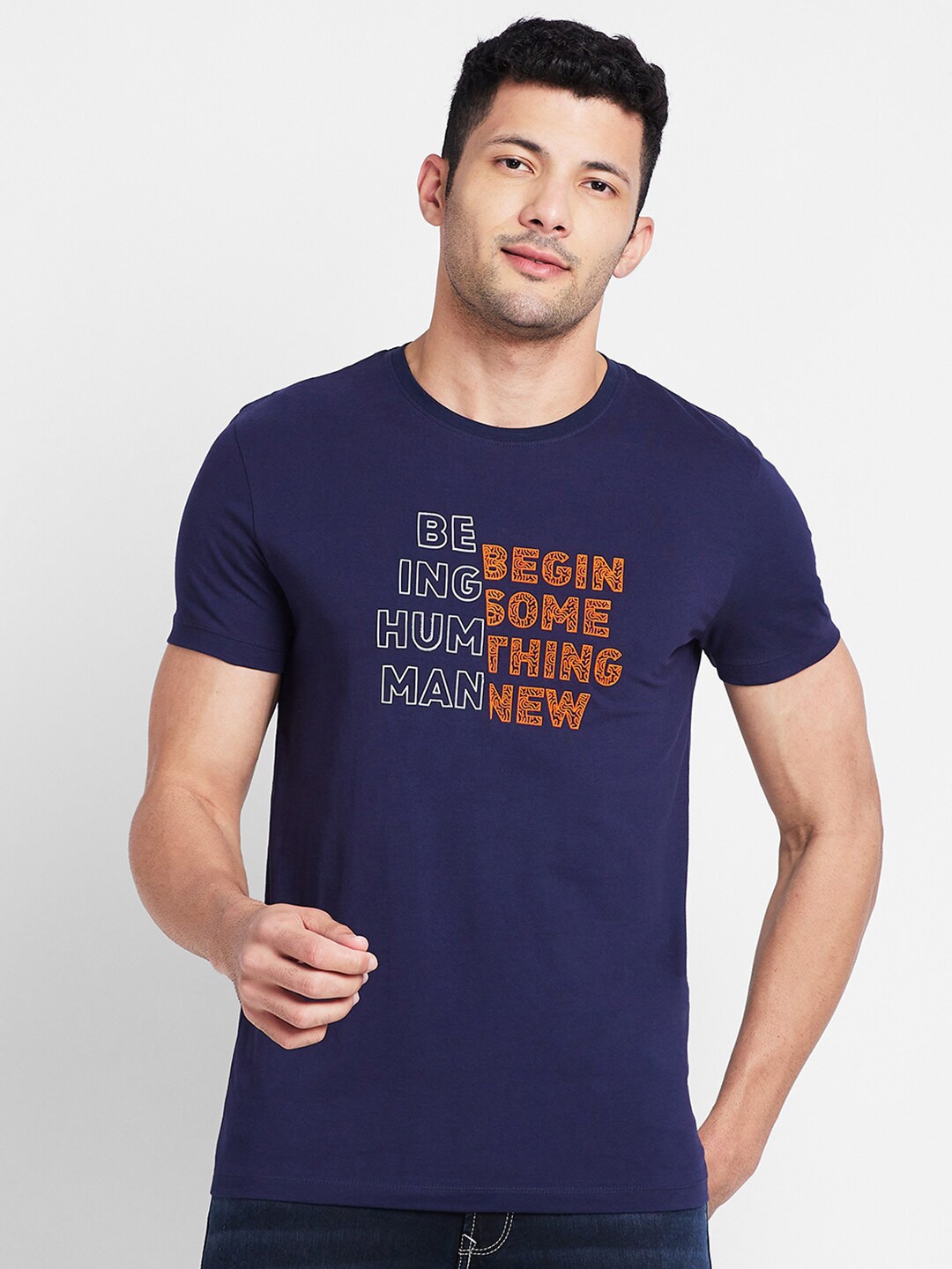 

Being Human Typography Printed Regular Fit T-shirt, Navy blue