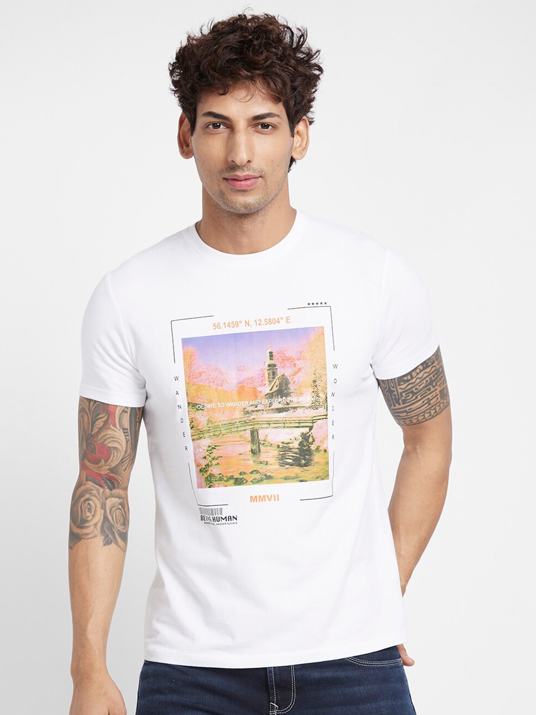 

Being Human Graphic Printed Cotton T-shirt, White