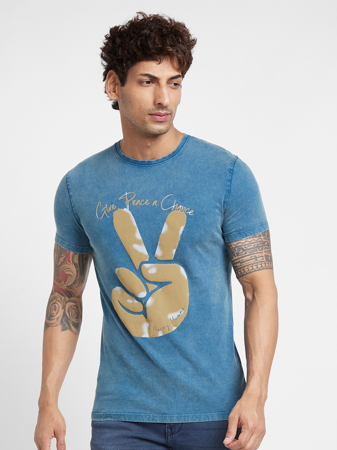 

Being Human Graphic Printed Cotton T-shirt, Blue