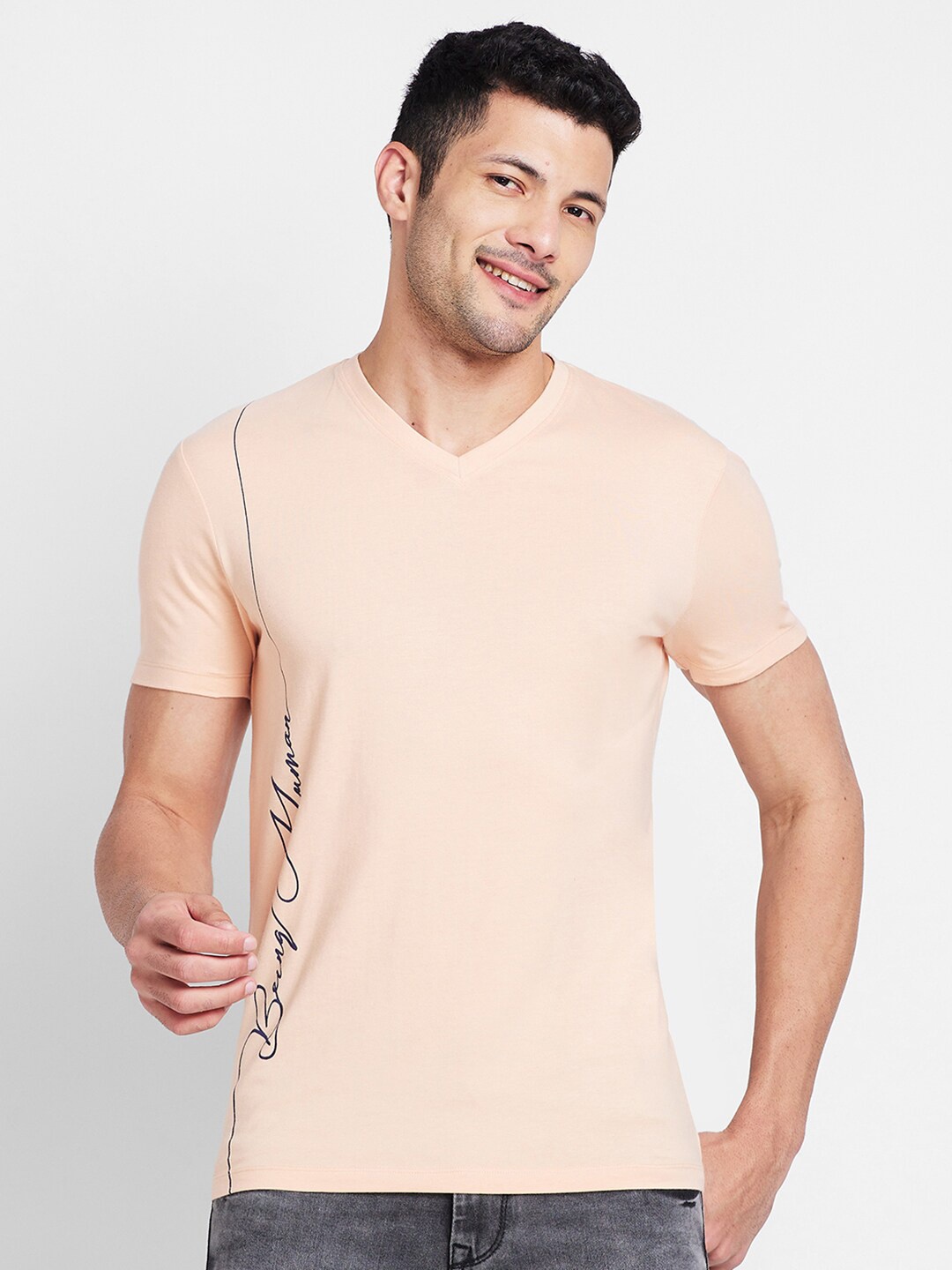 

Being Human Cotton V-Neck T-shirt, Orange