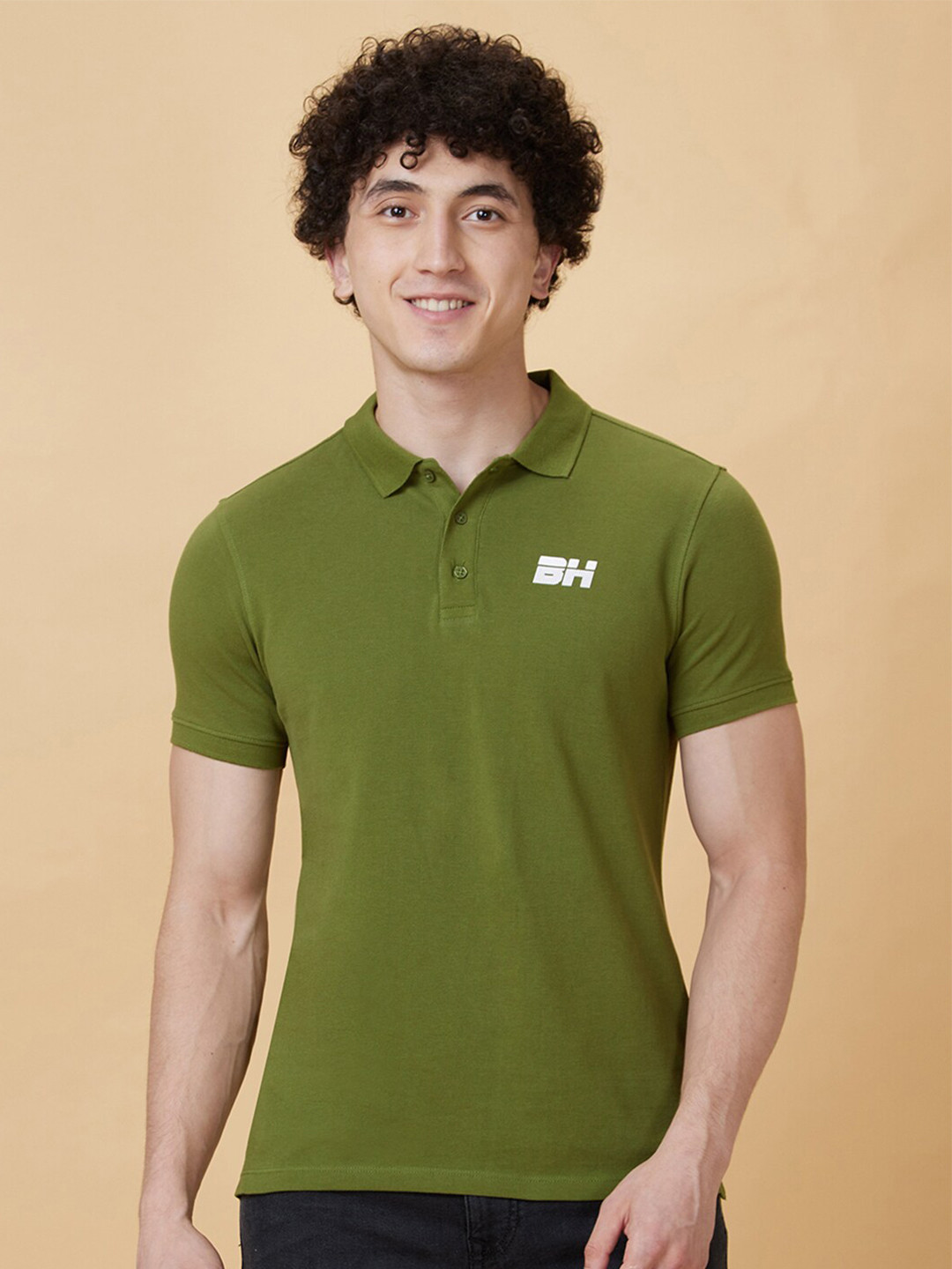 

Being Human Typography Printed Polo Collar Regular Fit T-shirt, Green