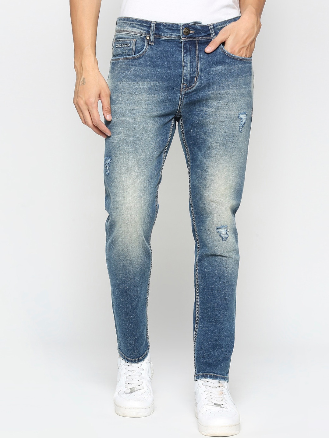 

Being Human Men Skinny Fit Low Distressed Jeans, Blue