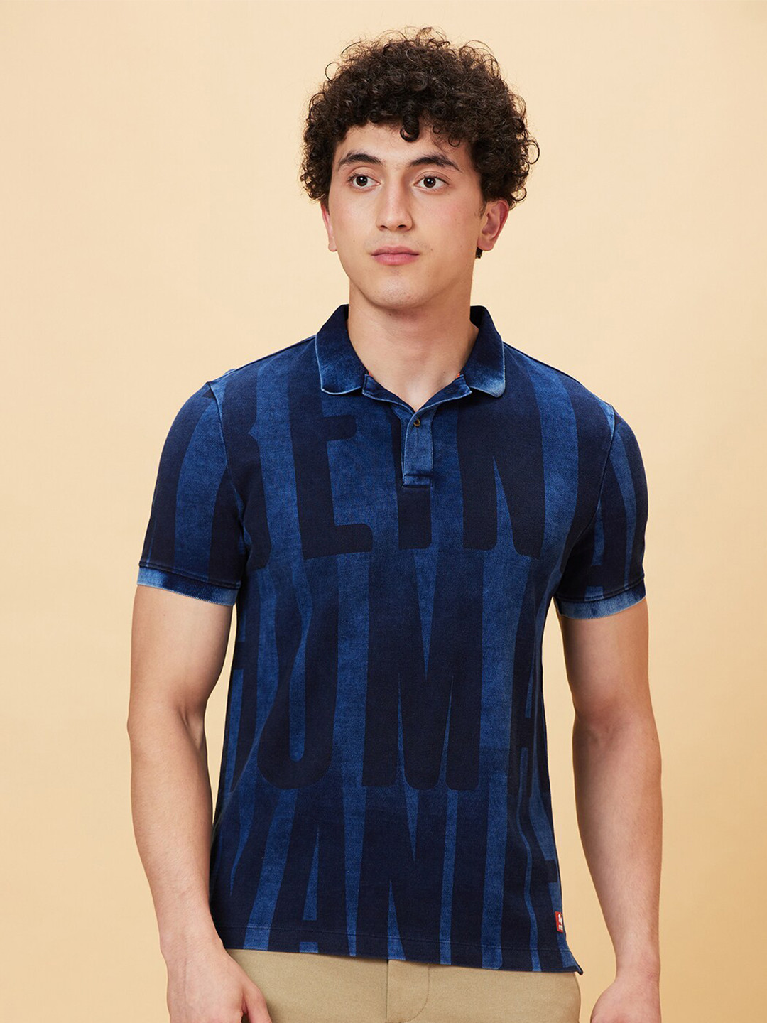 

Being Human Geometric Printed Polo Collar Casual T-shirt, Navy blue