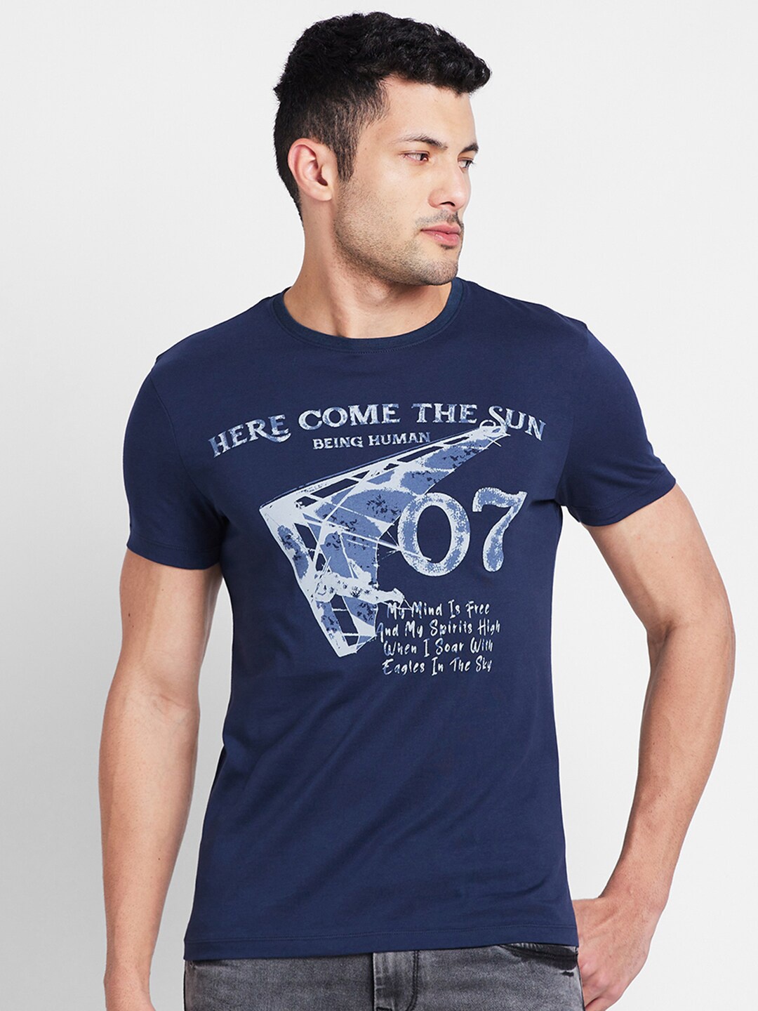 

Being Human Typography Printed Round Neck T-shirt, Navy blue