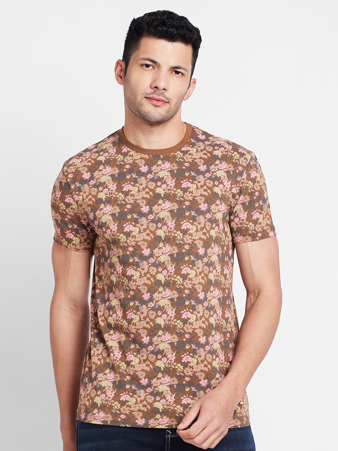 

Being Human Floral Printed Round Neck T-shirt, Brown