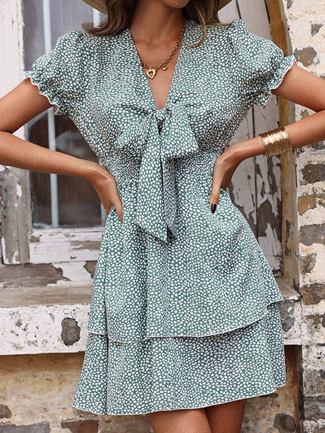 

StyleCast Green Floral Printed A-Line Dress