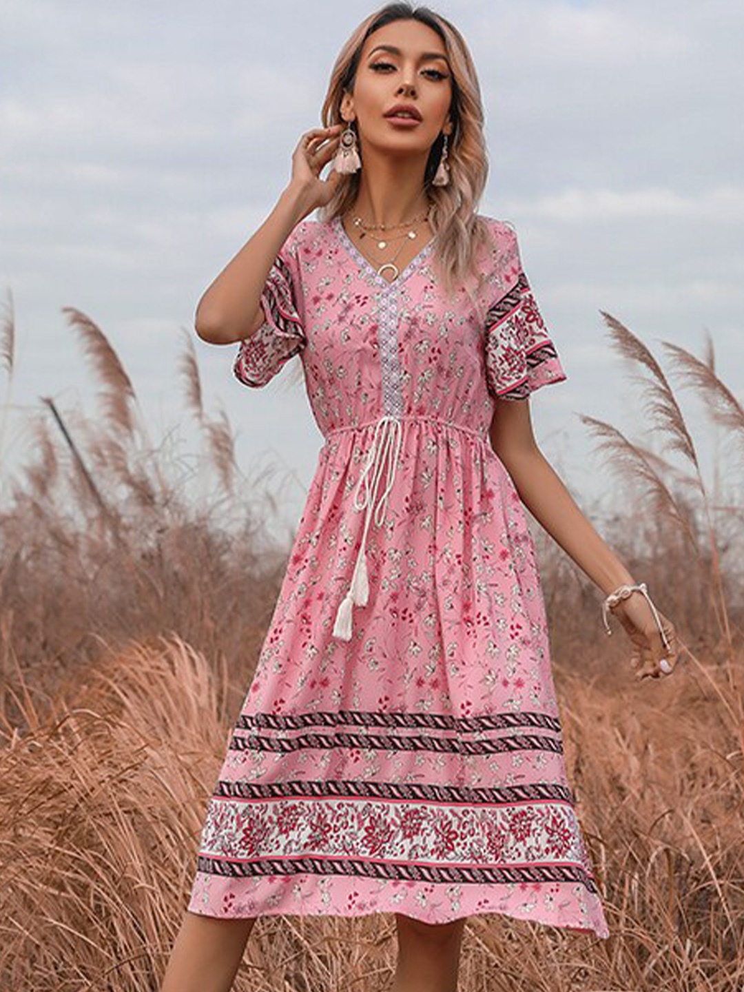 

StyleCast Pink Floral Printed A-Line Dress