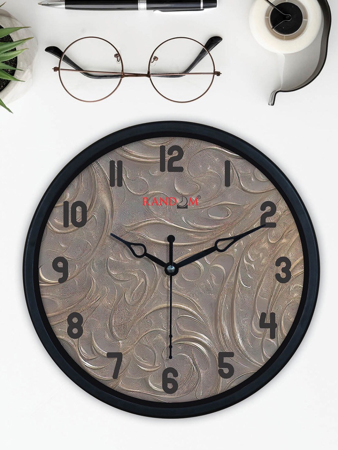 

RANDOM Grey & Black Textured Round Contemporary Wall Clock