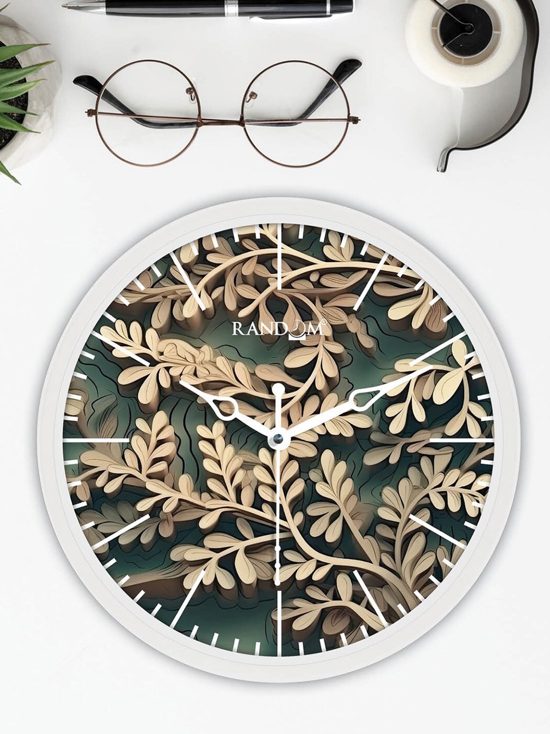 

RANDOM White & Beige Printed Round Contemporary Wall Clock