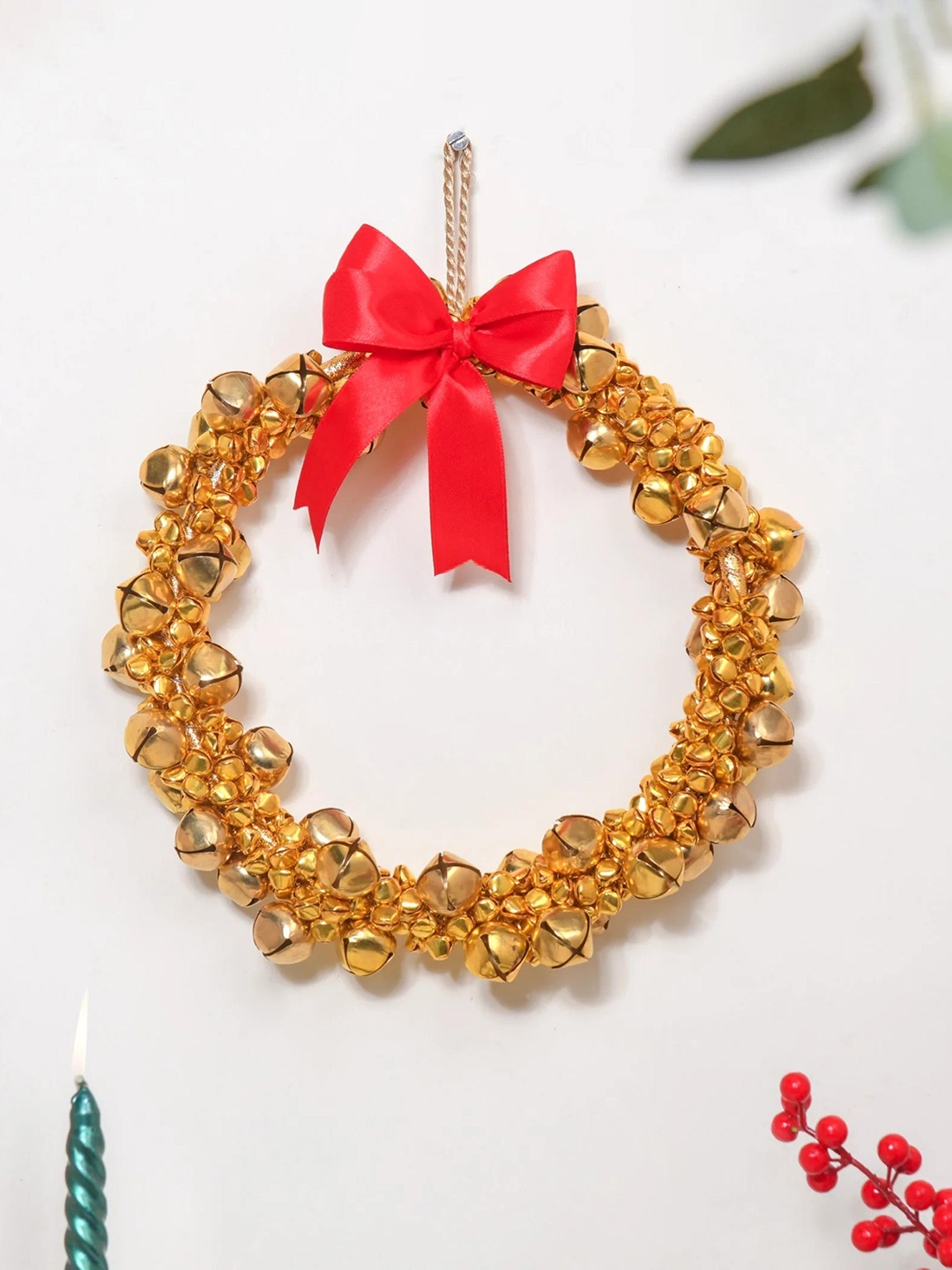 

Nestasia Yellow Wreath With Bells Christmas Decor