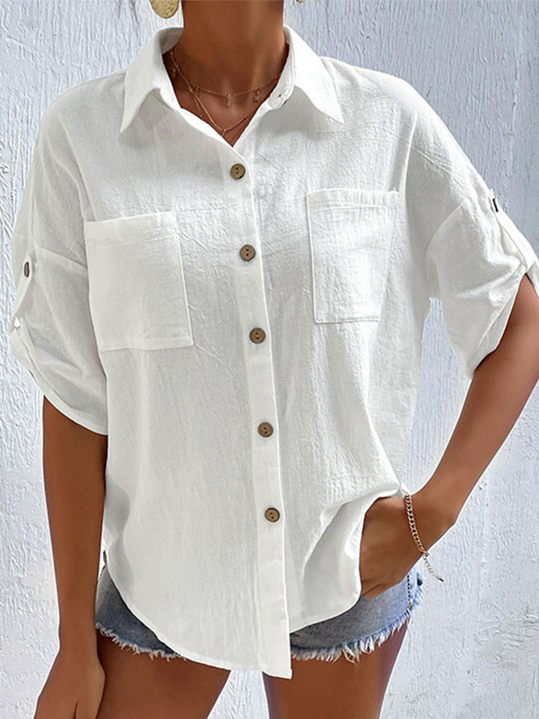 

StyleCast White Spread Collar Roll-Up Sleeves Boxy Shirt