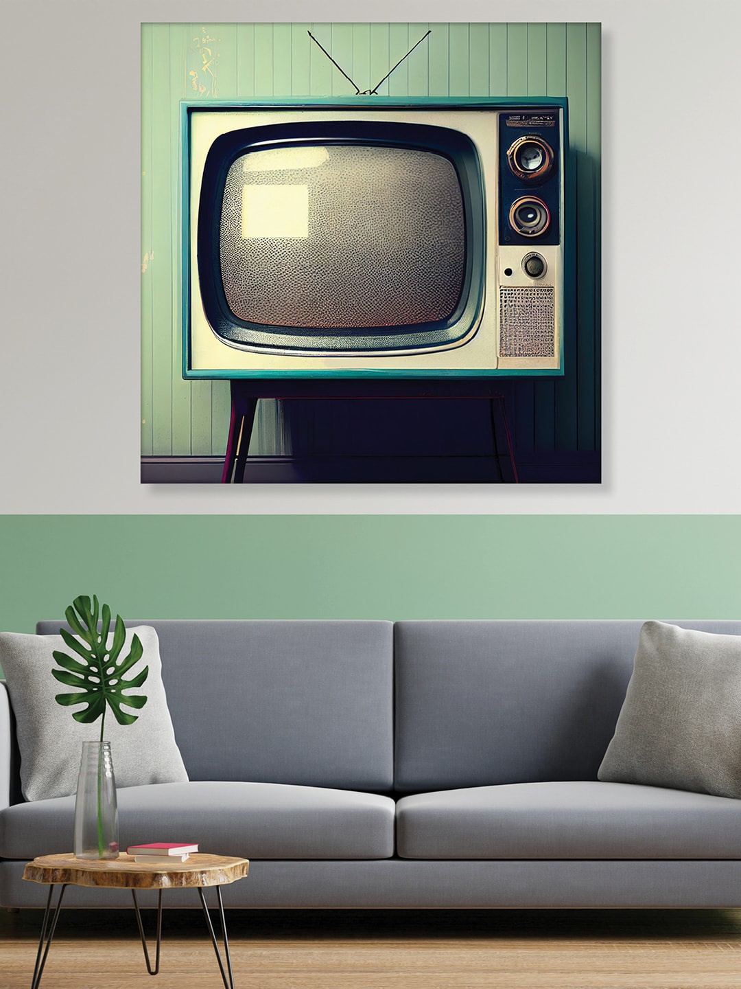 

RANDOM Green & Grey Abstract Canvas Painting Wall Art