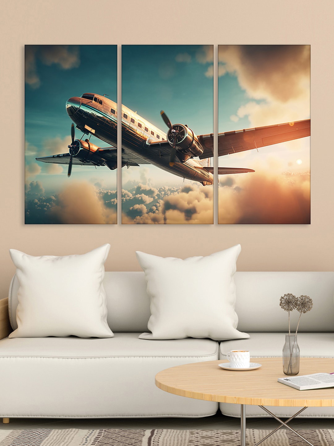 

RANDOM Beige & Blue 3 Pieces Abstract Canvas Painting Wall Art