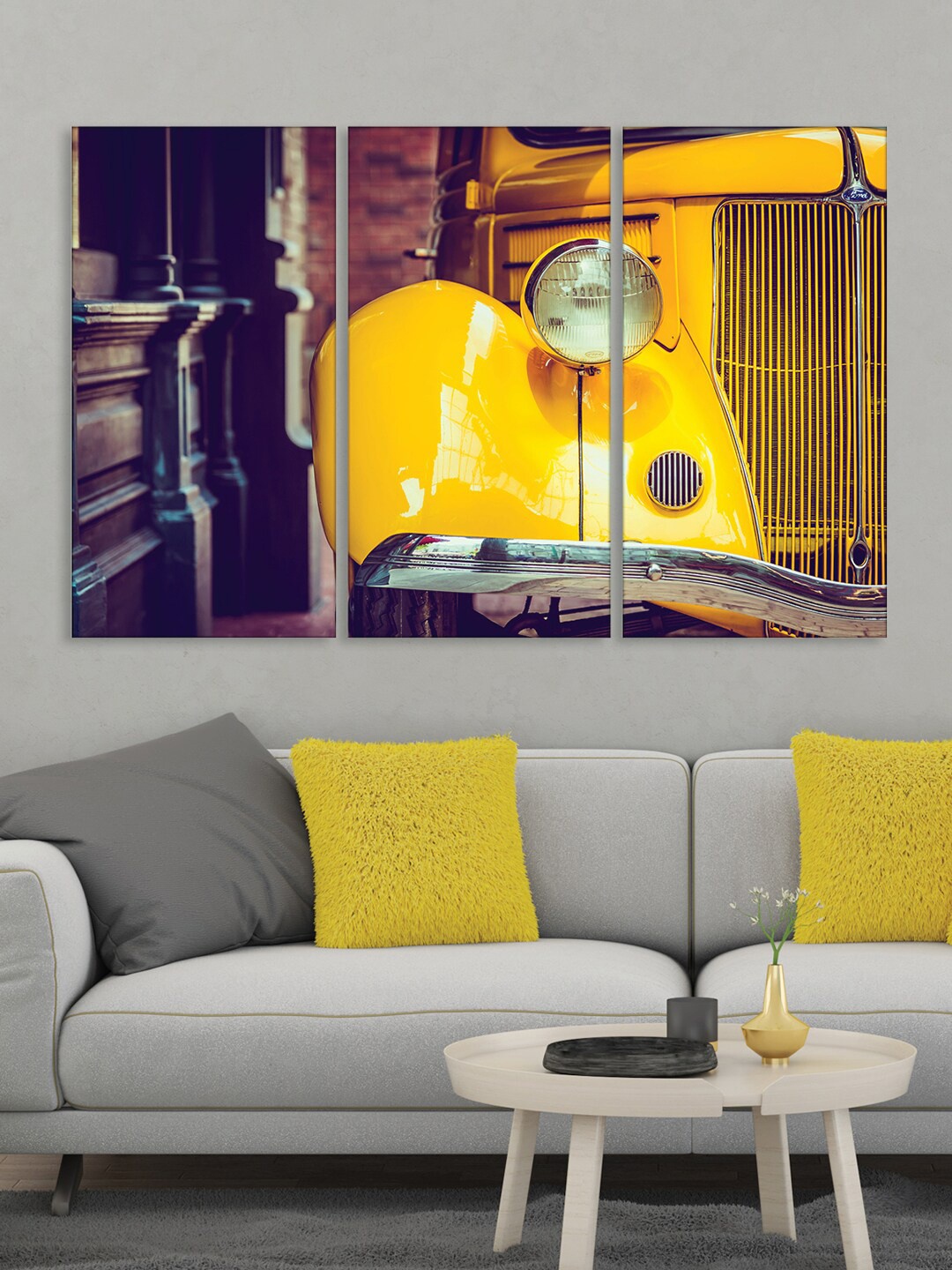 

RANDOM 3 Pieces Yellow & Grey Canvas Printed Wall Art