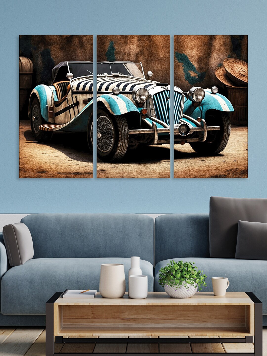

RANDOM Blue & Brown 3 Pieces Canvas Wall Painting