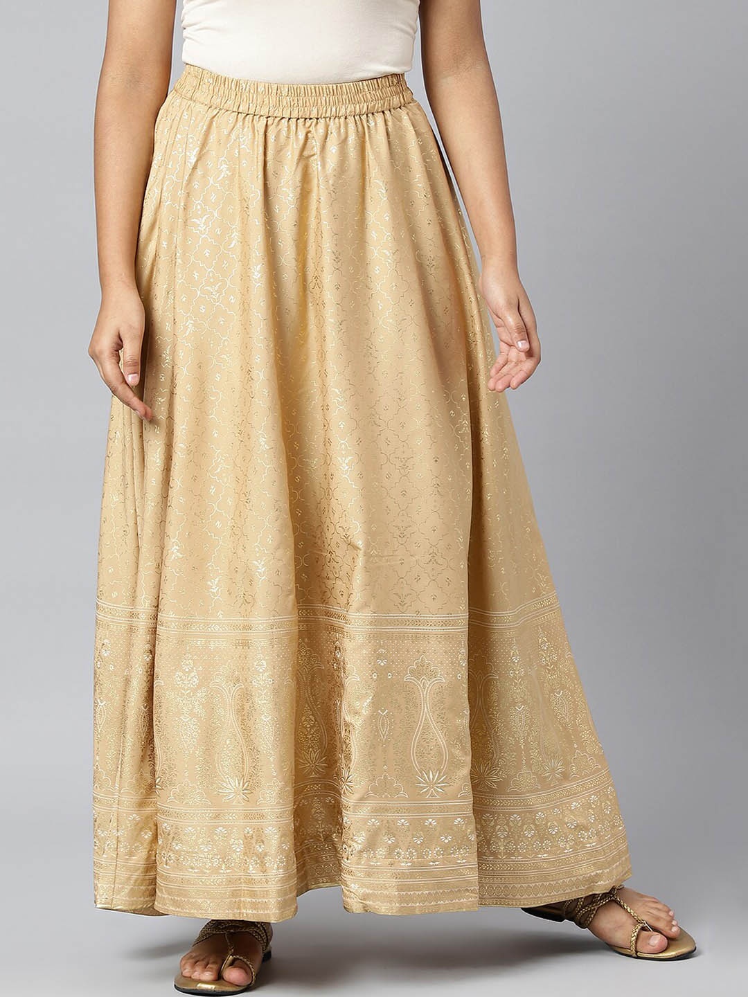 

AURELIA Ethnic Printed Flared Maxi Skirts, Gold