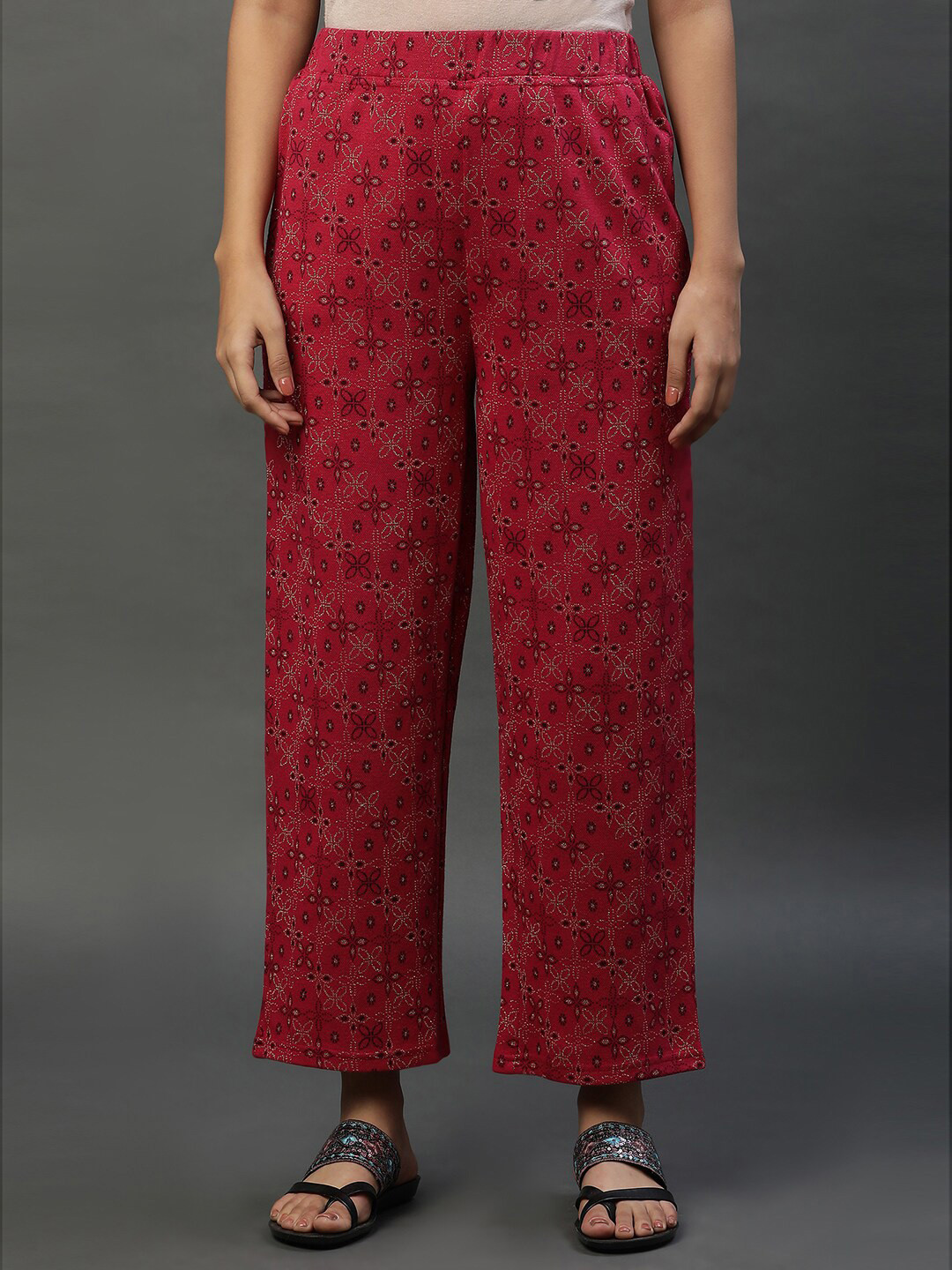 

AURELIA Floral Printed Wide Leg Knitted Palazzos, Pink