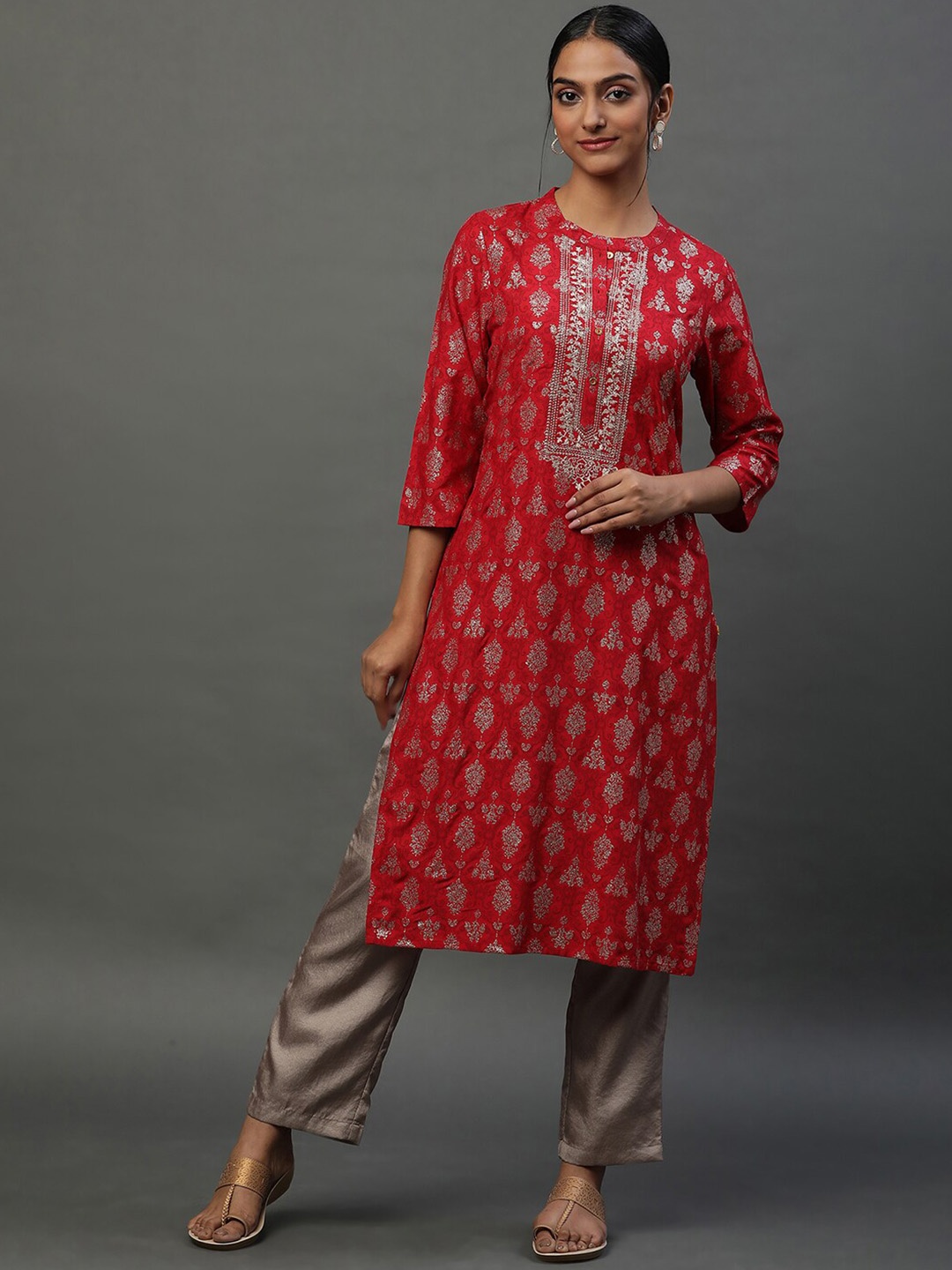 

AURELIA Printed Kurta, Red
