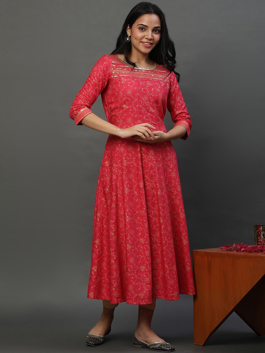 

AURELIA Floral Printed Anarkali Kurta, Pink