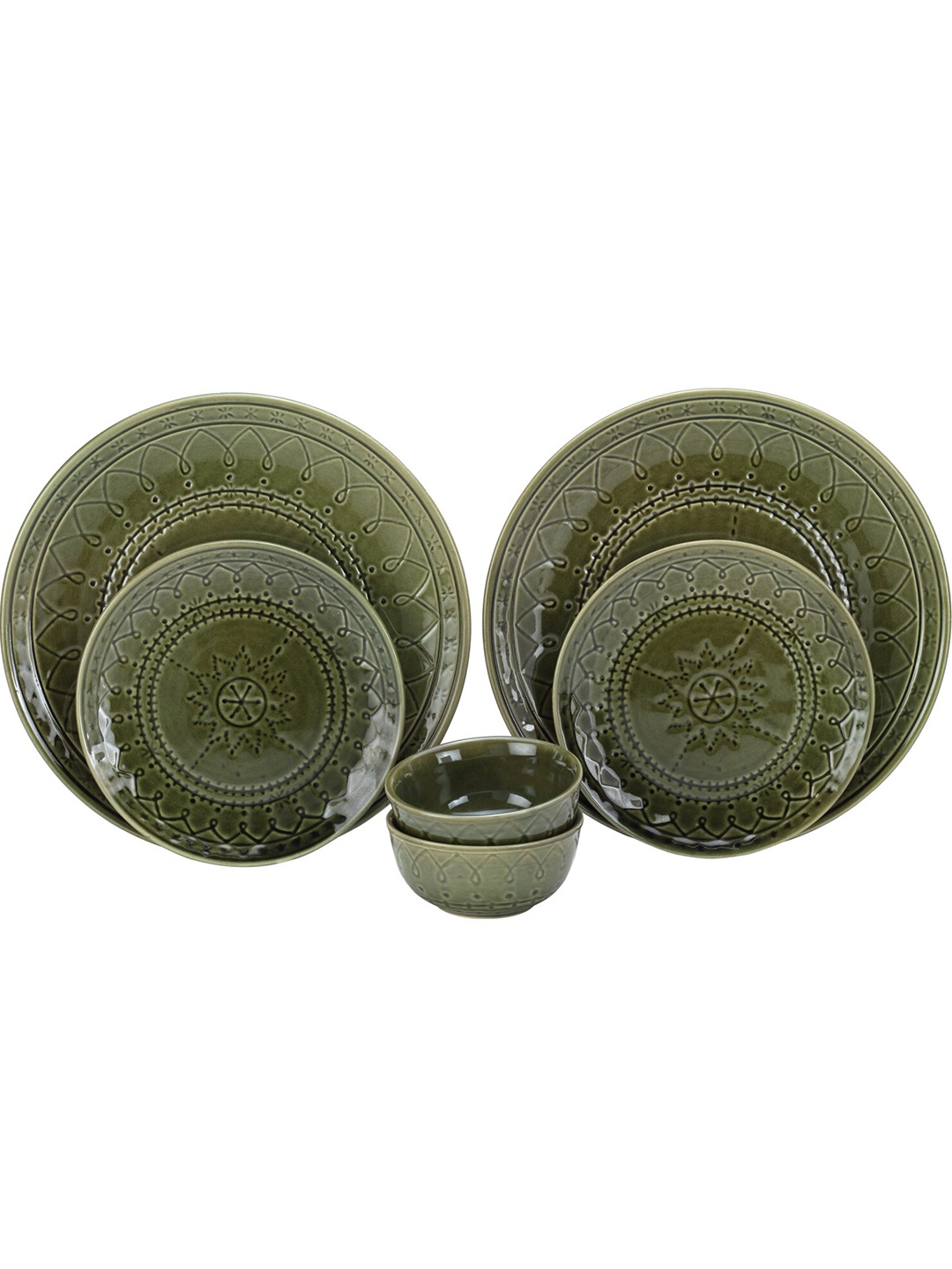 

BODHI HOUSE 6 Pieces Green Printed Ceramic Glossy Dinner Set