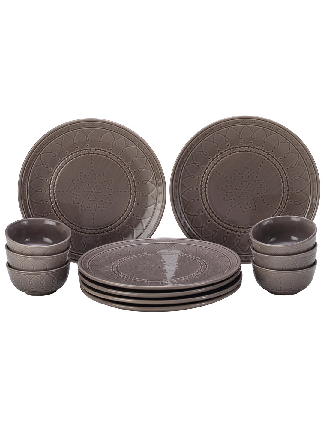 

BODHI HOUSE 12 Pieces Grey Printed Ceramic Glossy Dinner Set