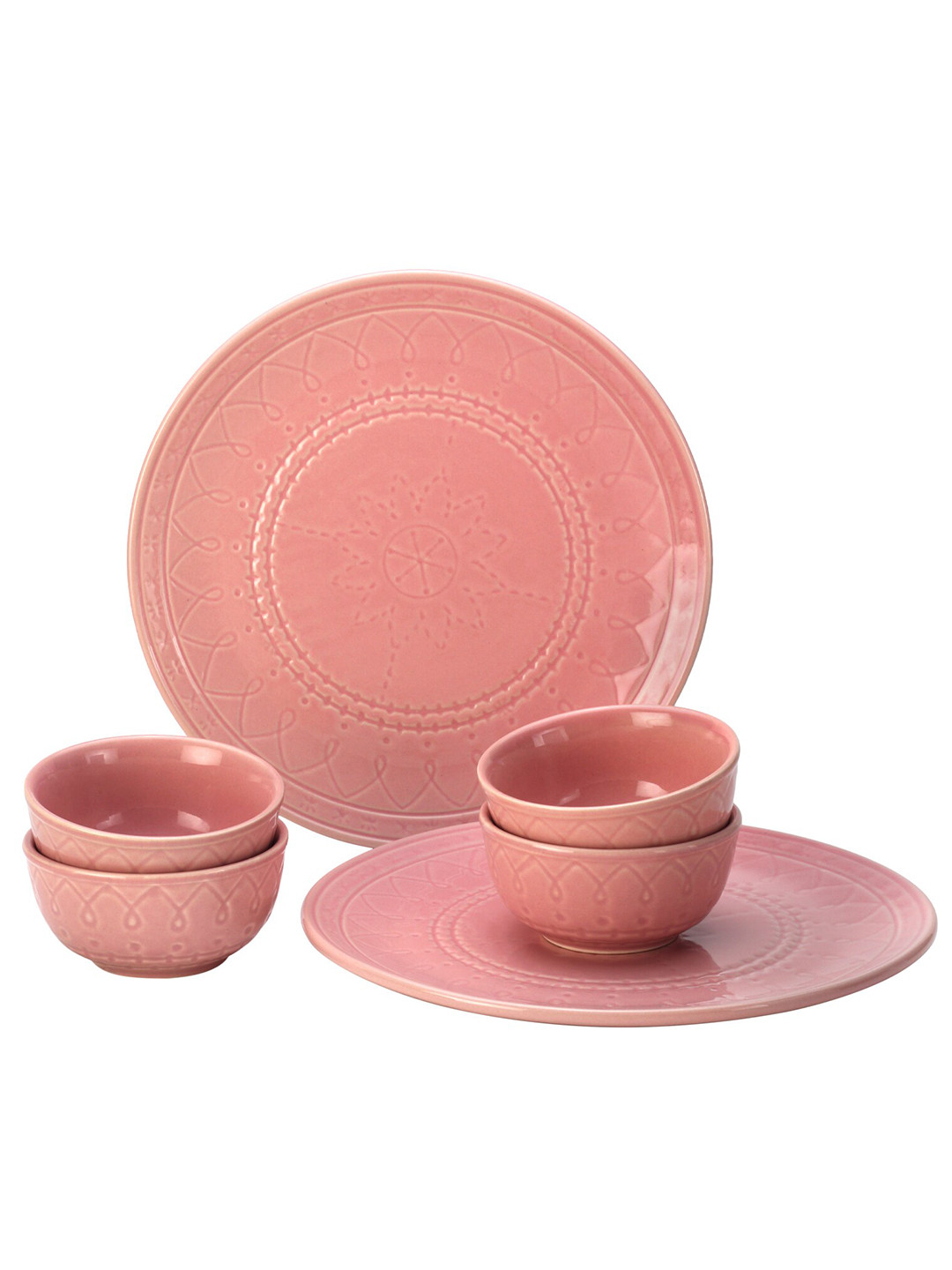 

BODHI HOUSE Pink 6 Pieces Textured Ceramic Glossy Dinner Set, Green