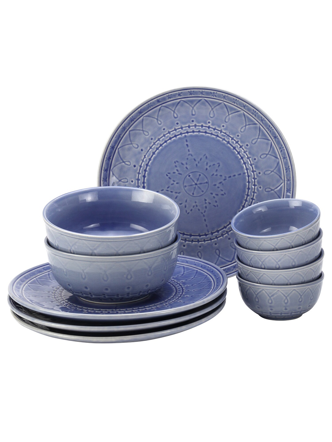 

BODHI HOUSE Blue 10 Pieces Textured Ceramic Glossy Dinner Set