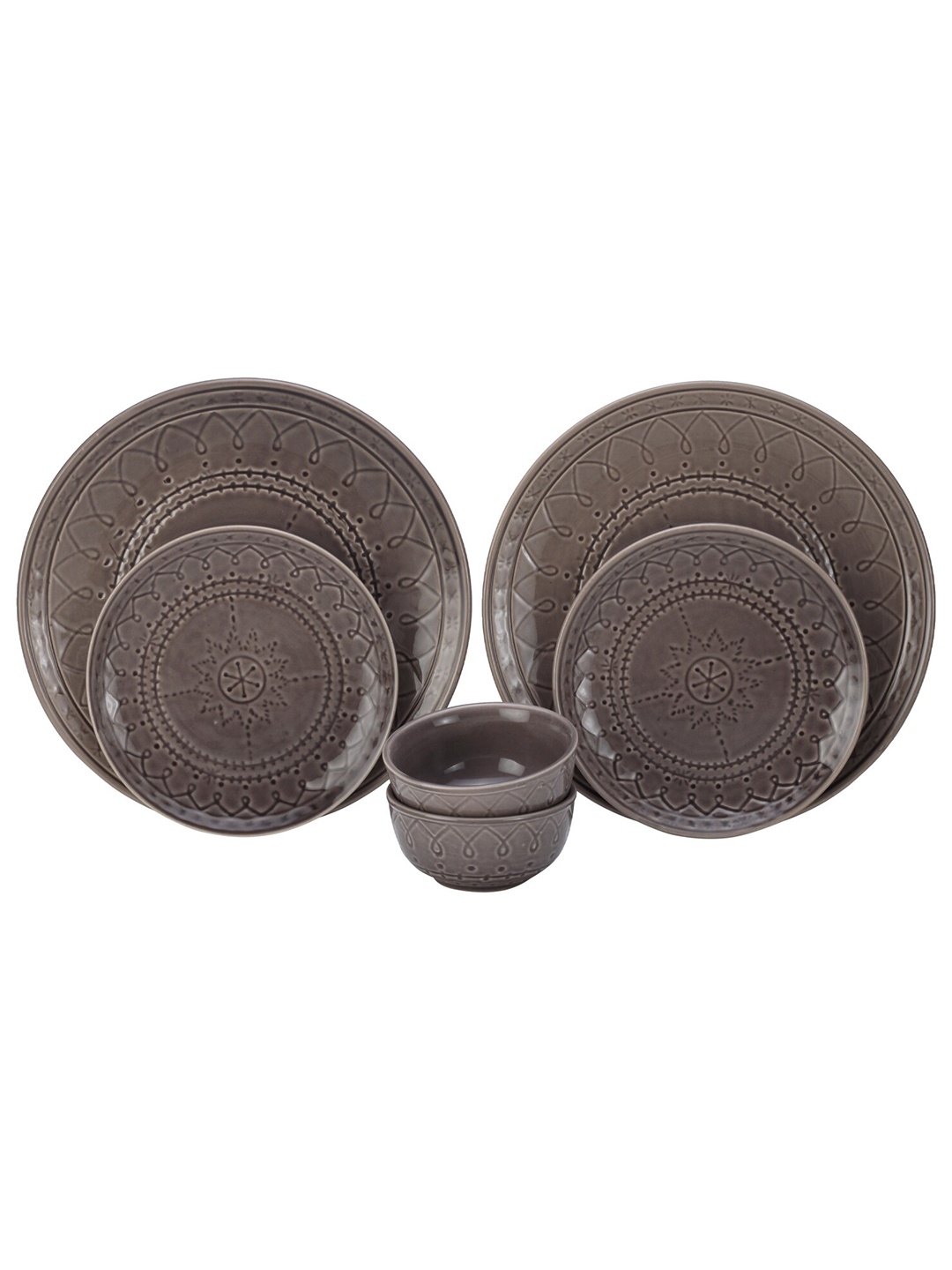 

BODHI HOUSE Grey 6 Pieces Printed Ceramic Glossy Dinner Set