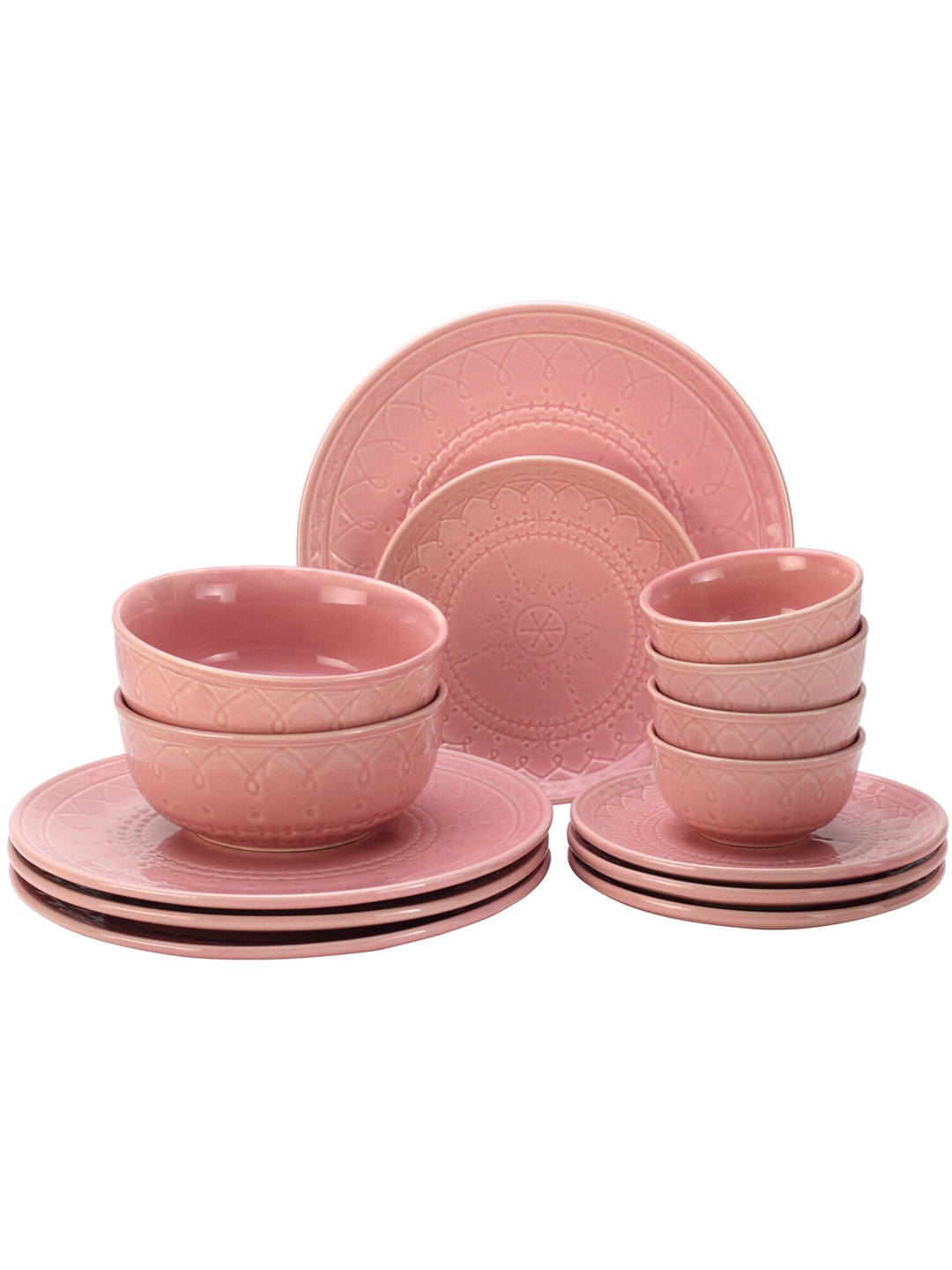 

BODHI HOUSE Pink 14 Pieces Handcrafted Ceramic Glossy Dinner Set