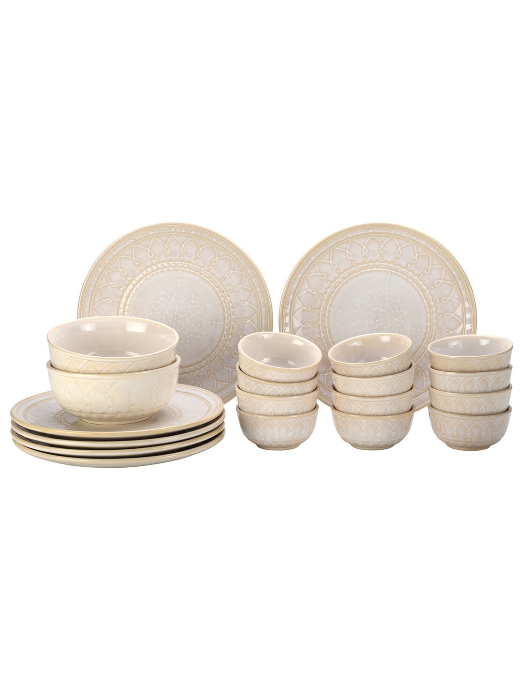 

BODHI HOUSE Cream & Grey 20 Pieces Ceramic Glossy Dinner Set
