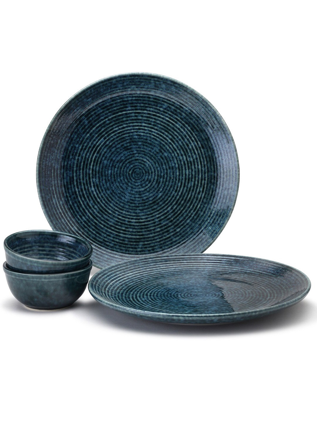 

BODHI HOUSE Navy Blue 4 Pieces Printed Ceramic Glossy Dinner Set