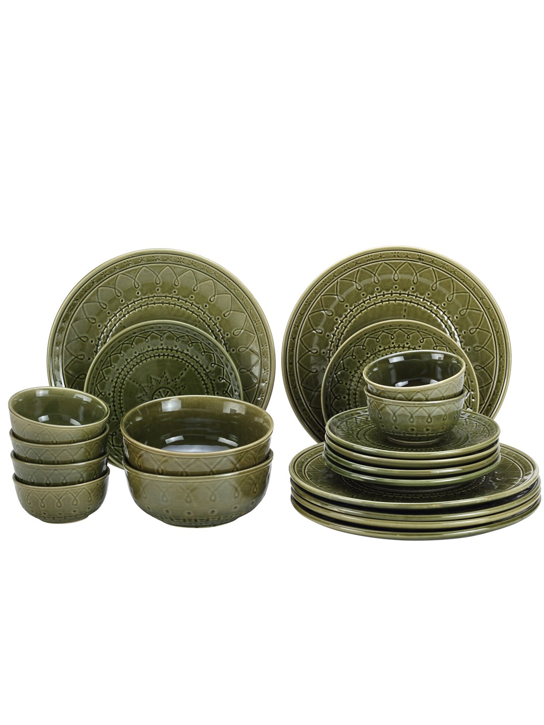 

BODHI HOUSE Green 20 Pieces Handcrafted Textured Ceramic Glossy Dinner Set