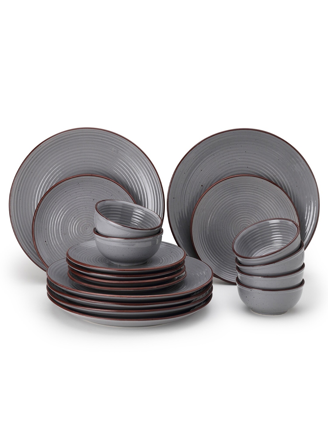 

BODHI HOUSE 18 Pieces Grey Textured Ceramic Glossy Dinner Set