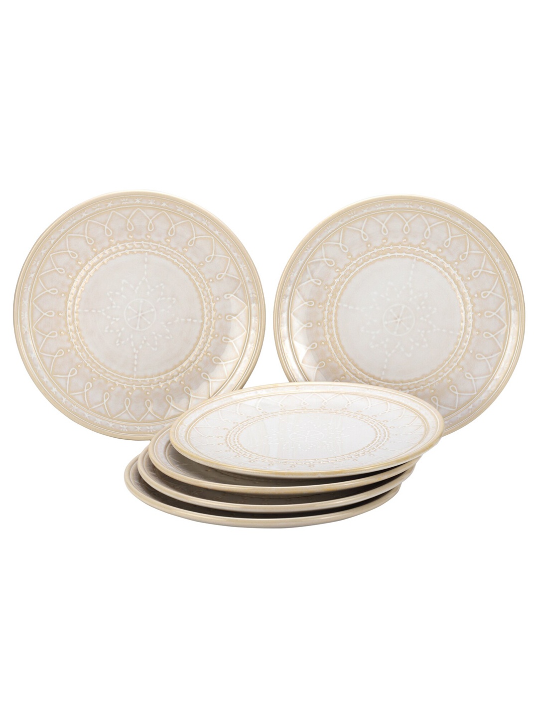 

BODHI HOUSE White 6 Pieces Handcrafted Printed Ceramic Glossy Dinner Plates