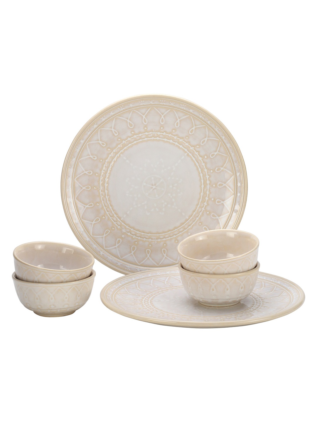 

BODHI HOUSE White & Brown 6 Pieces Printed Ceramic Glossy Dinner Set