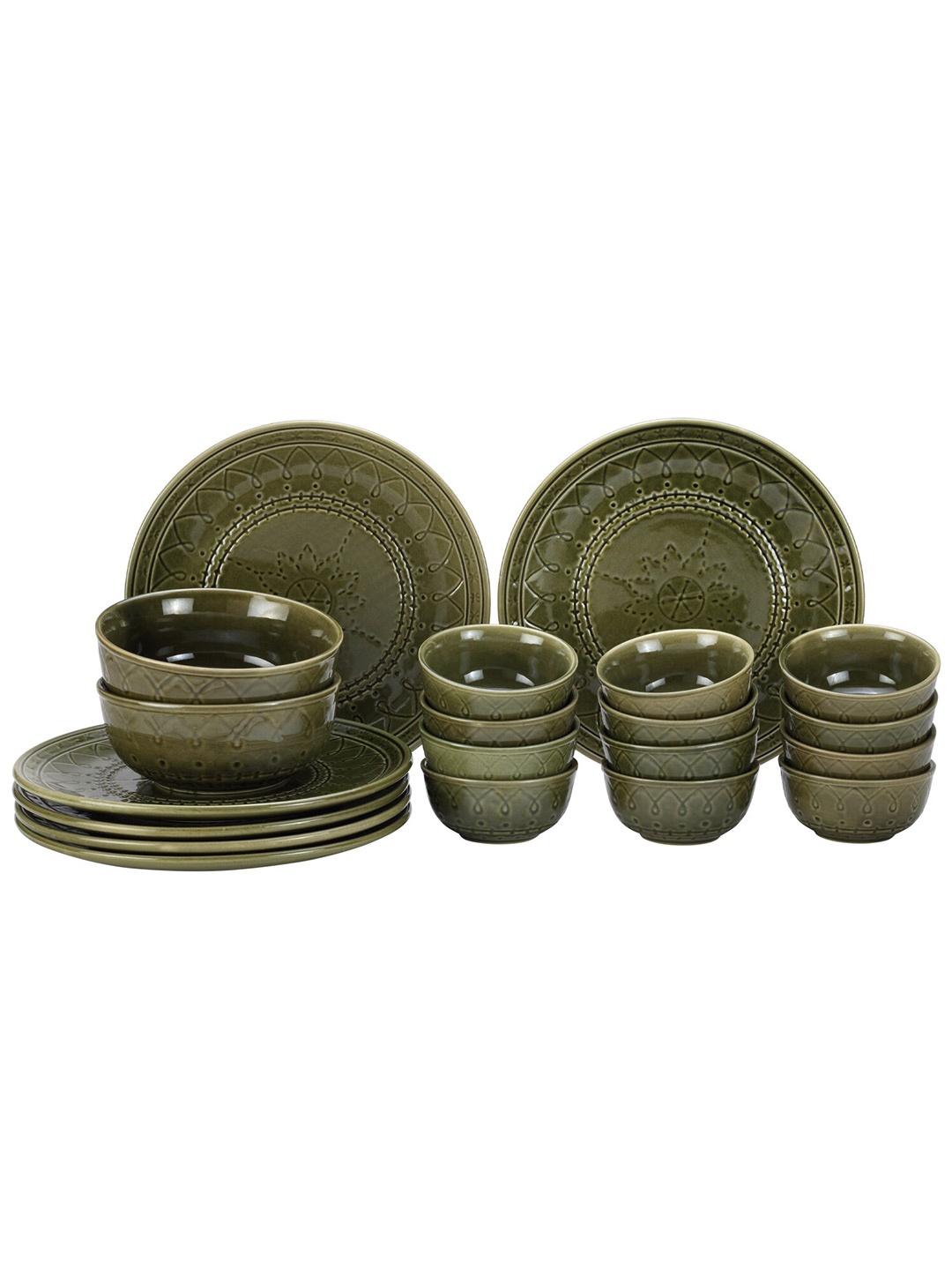 

BODHI HOUSE Green 20 Pieces Printed Ceramic Glossy Dinner Set