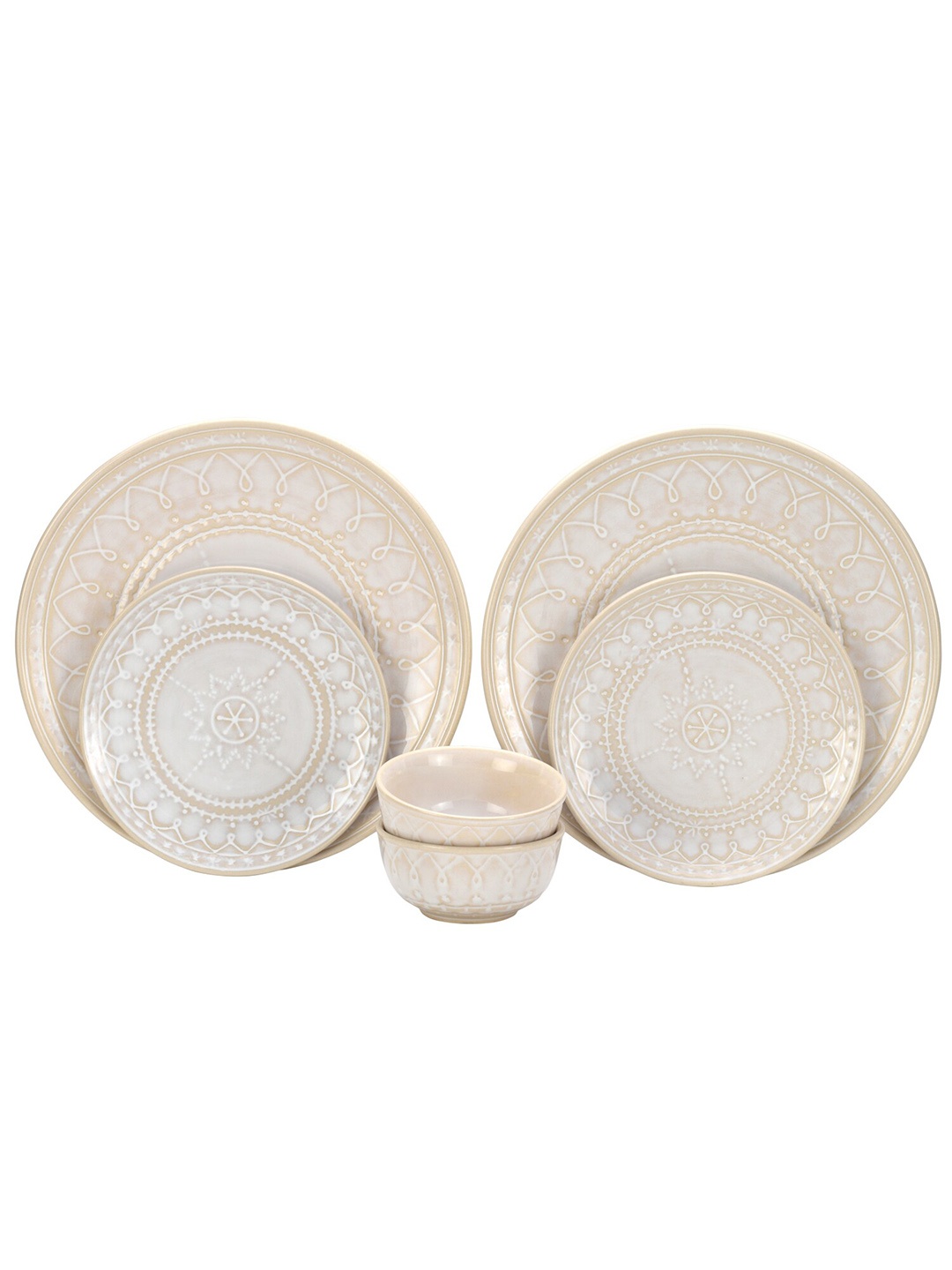 

BODHI HOUSE White & Brown 6 Pieces Printed Ceramic Glossy Dinner Set