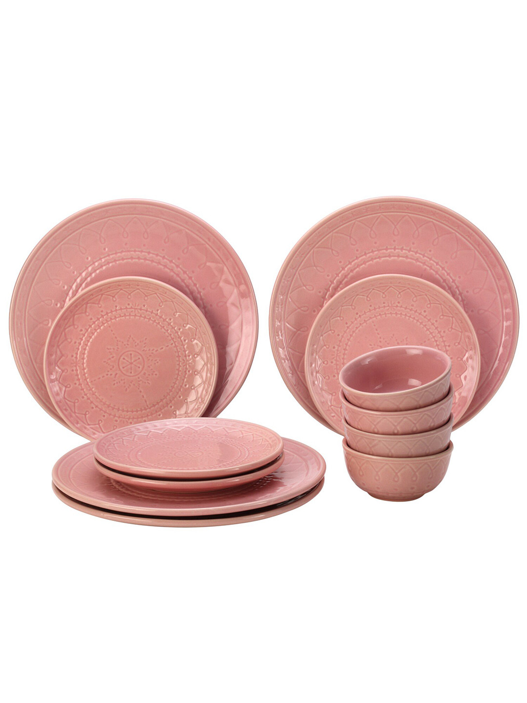 

BODHI HOUSE Pink 12 Pieces Ceramic Glossy Dinner Set, Green