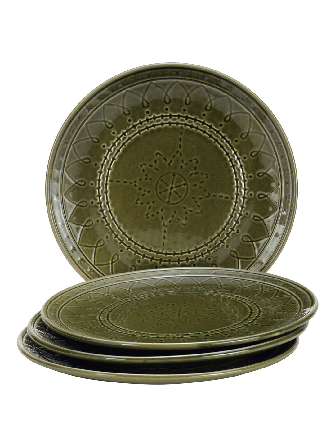 

BODHI HOUSE Green 4 Pieces Textured Ceramic Glossy Plates