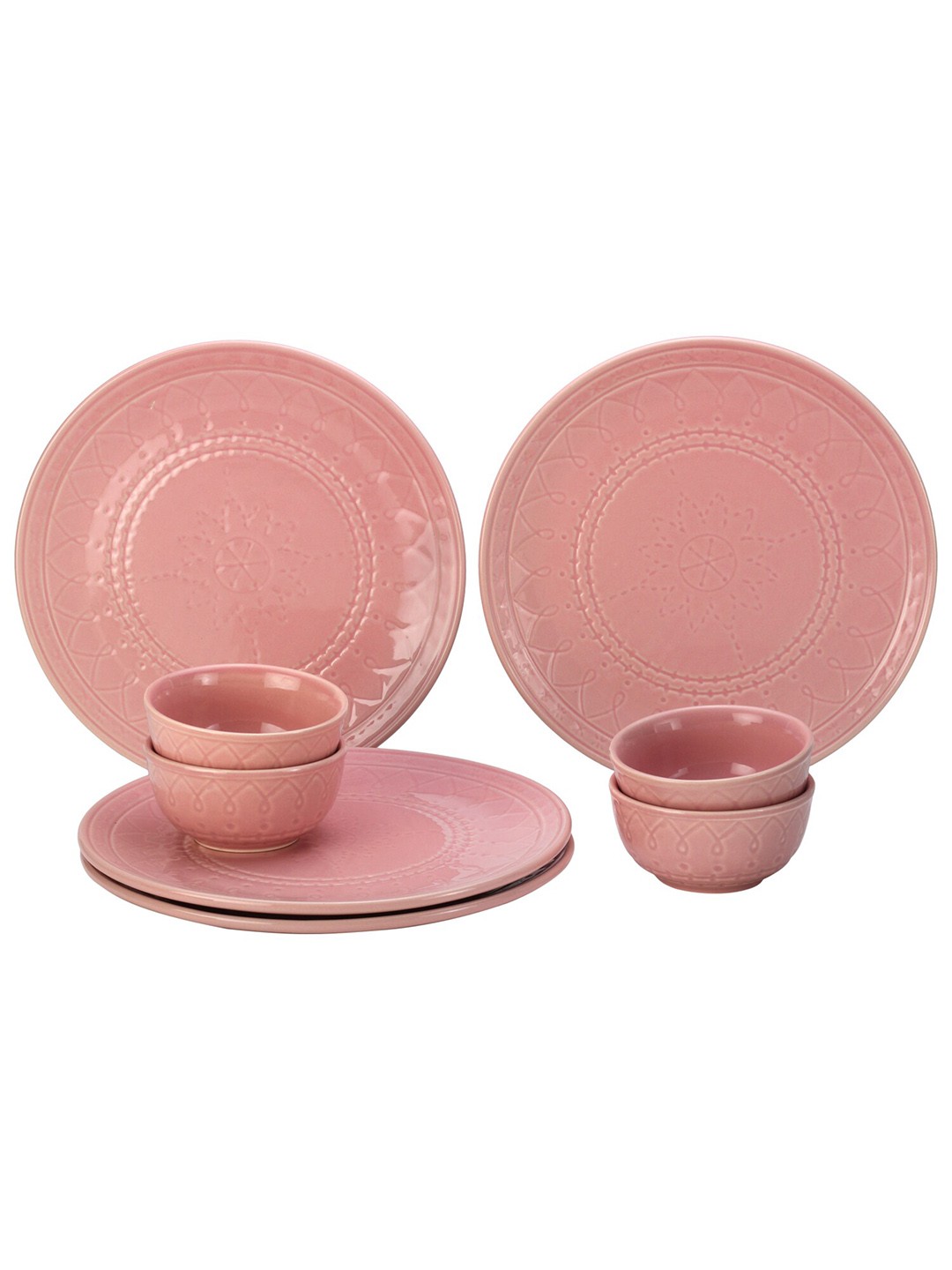 

BODHI HOUSE Pink 8 Pieces Printed Ceramic Glossy Dinner Set