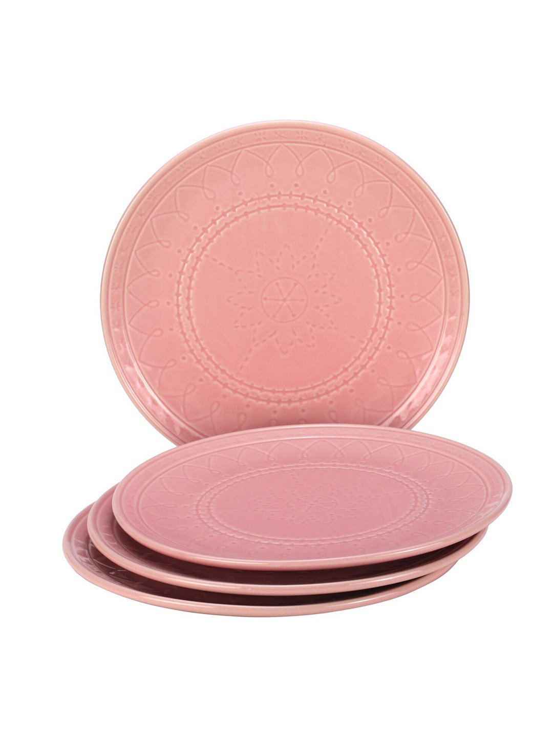

BODHI HOUSE Pink 4 Pieces Ethnic Motifs Textured Ceramic Glossy Plates