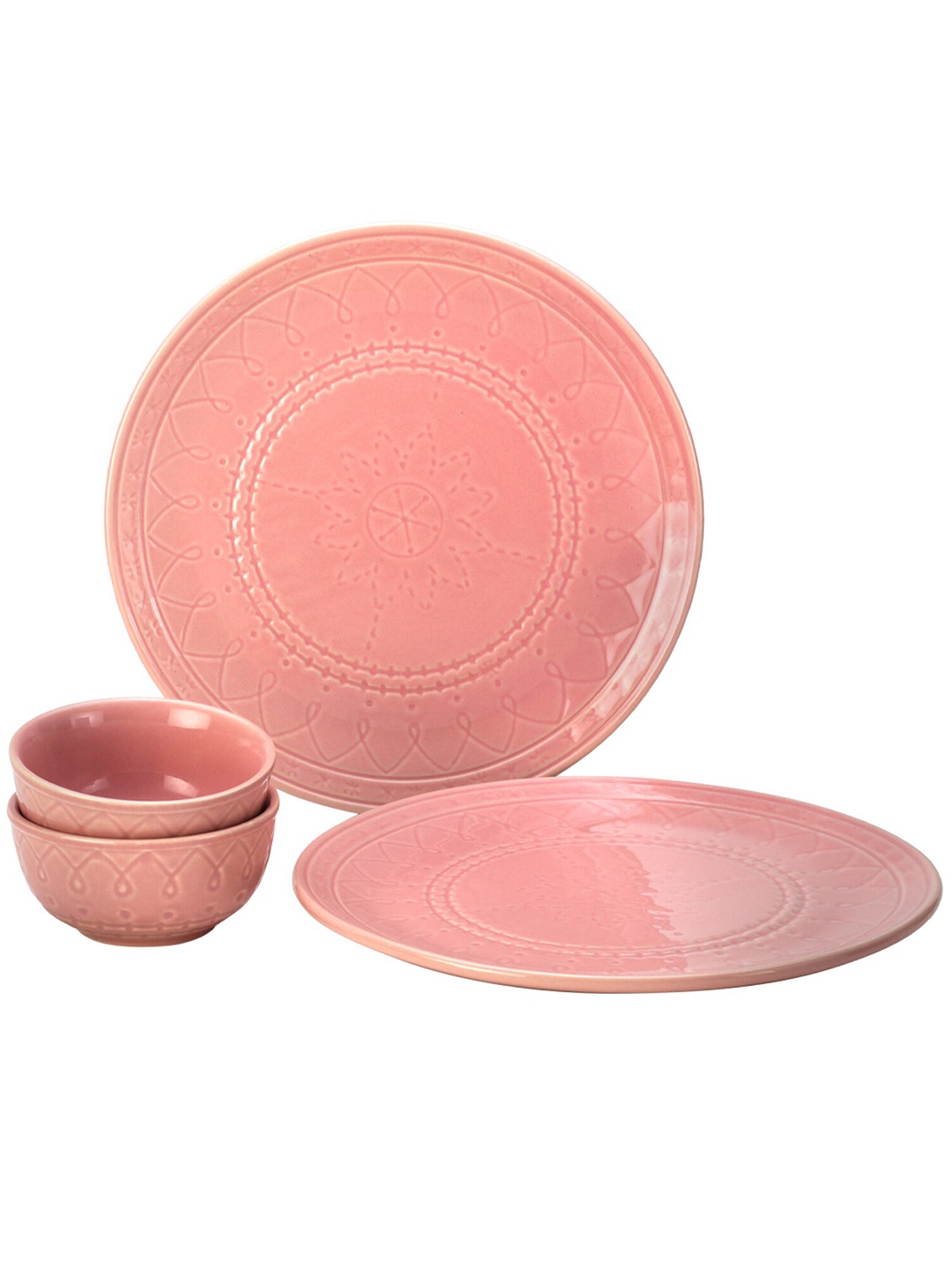 

BODHI HOUSE Pink 4 Pieces Printed Ceramic Glossy Dinner Set