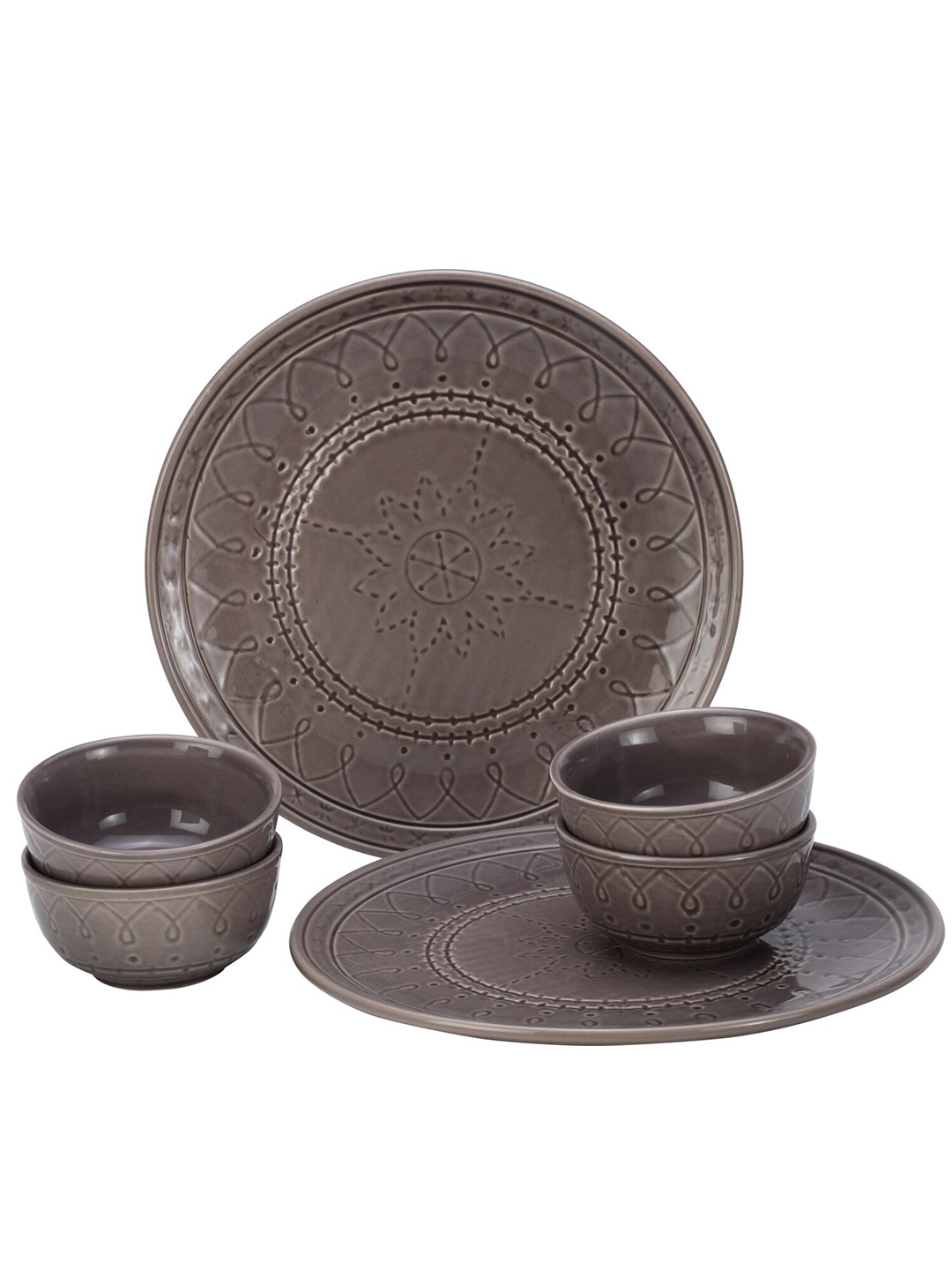 

BODHI HOUSE 6 Pieces Brown Printed Ceramic Glossy Dinner Set