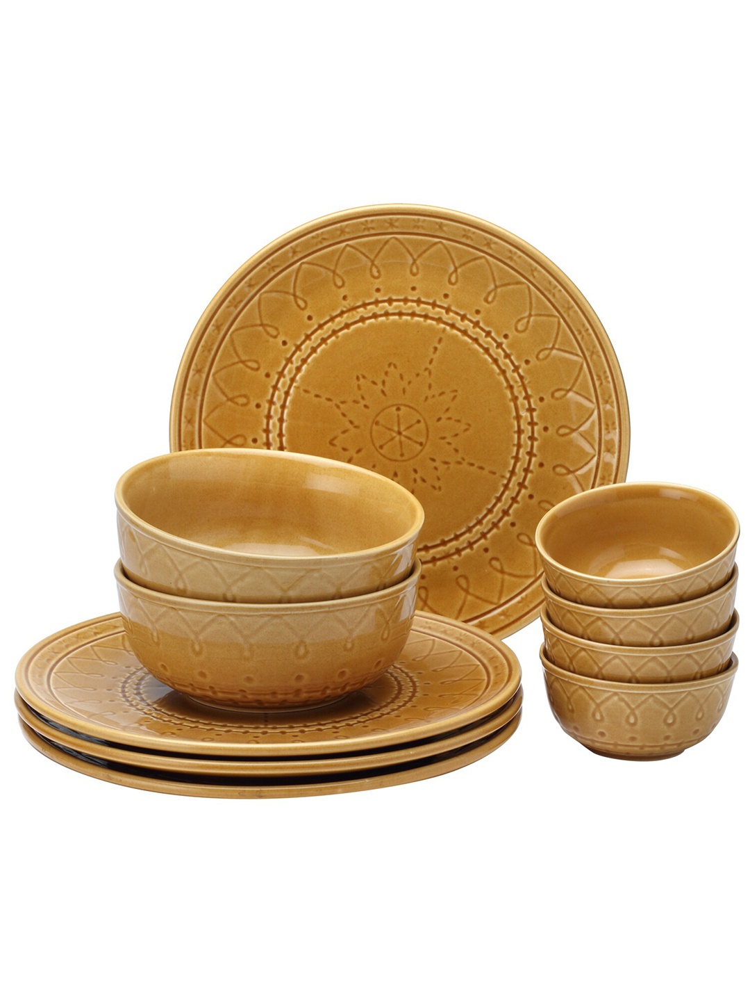 

BODHI HOUSE Brown 10 Pieces Textured Ceramic Glossy Dinner Set