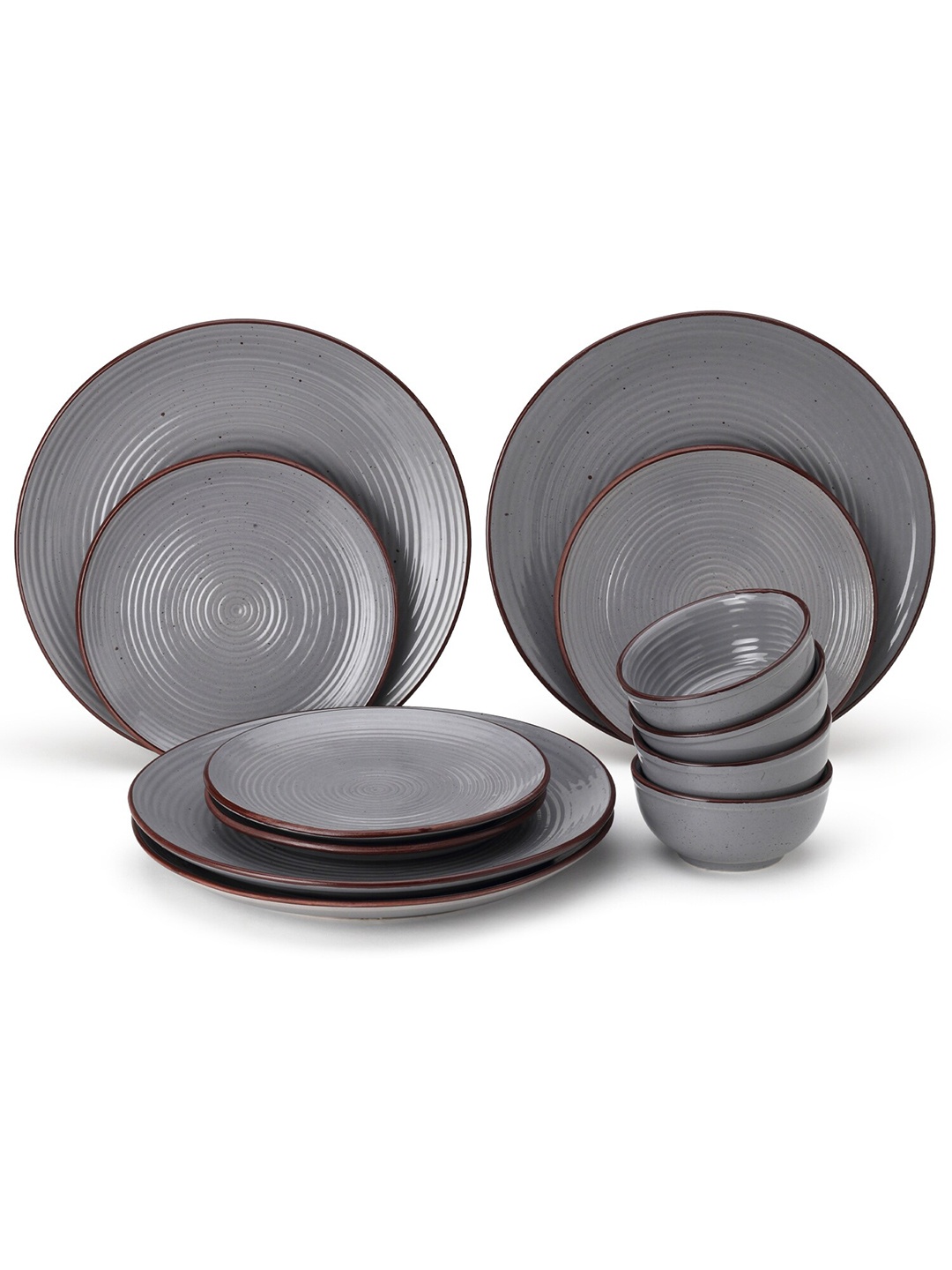 

BODHI HOUSE Grey & Brown12 Pieces Printed Ceramic Glossy Dinner Set